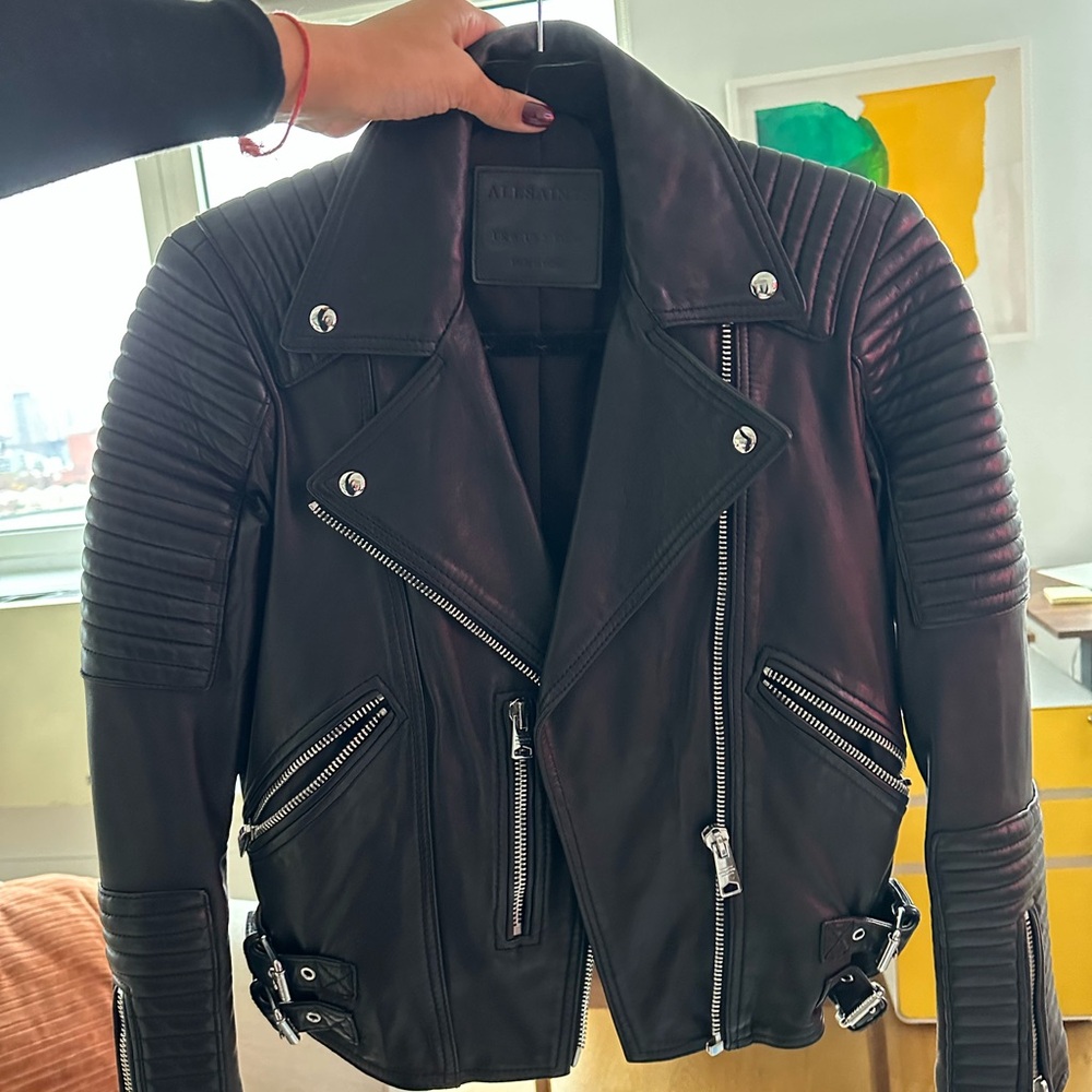 All Saints Black Leather Moto Biker Jacket